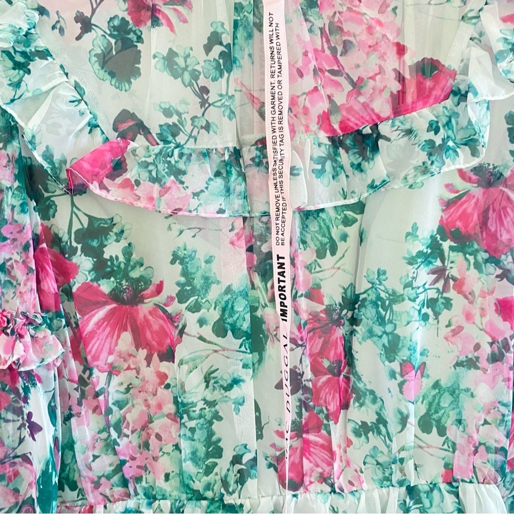 Anthropologie  Romantic Mac Duggal Floral Mini Dress - Pink and Green - Picture 4 of 7